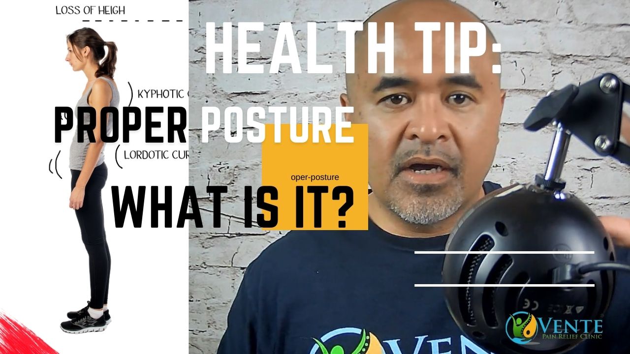 On the left is an image of a female with bad posture, from a side view. The picture beside her is of Alfie Vente speaking in a microphone.